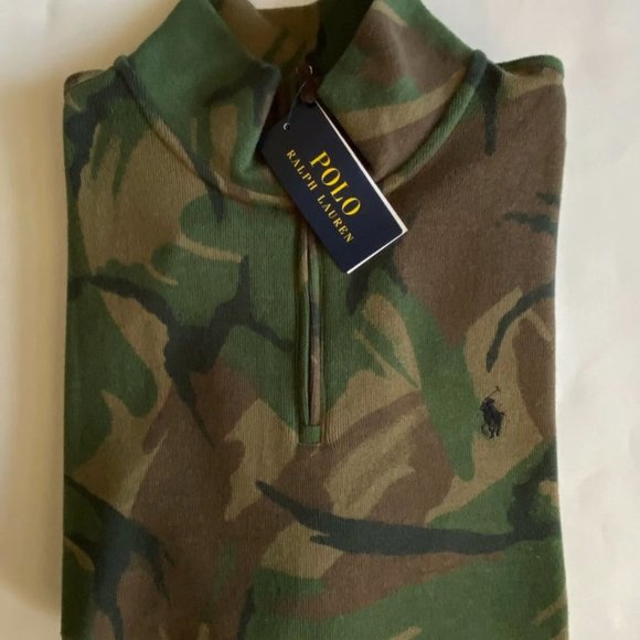 Polo Ralph Lauren Estate Rib Knit 1/4 Zip Pullover Mock Neck Sweater Camo - Picture 1 of 3